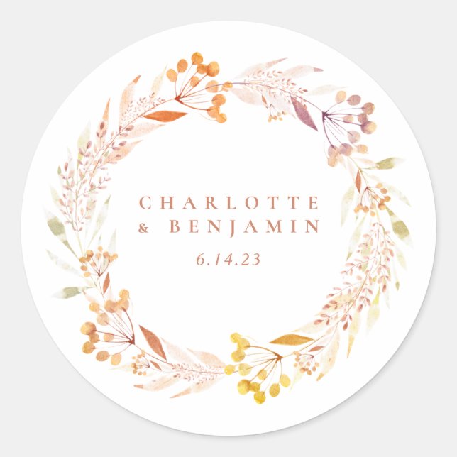 Sticker Rond Russe Automne Floral Aquarelle Wreath Boho Custom (Devant)