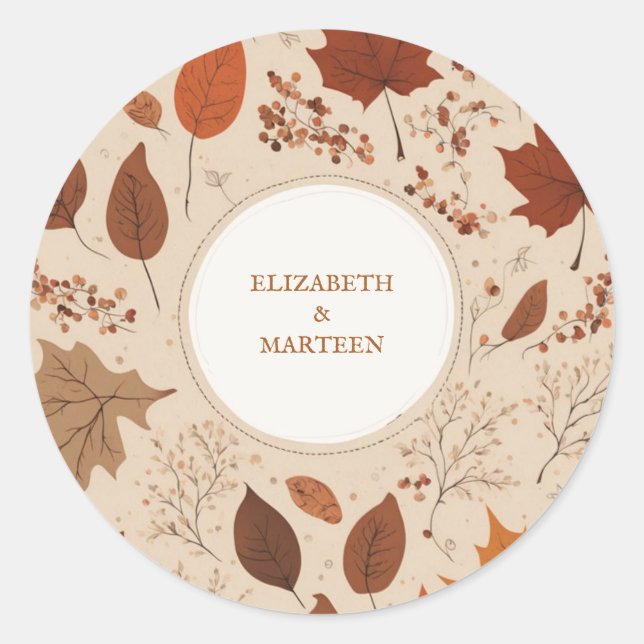 Sticker Rond Russe Beige Brown Érable Feuille Mariage d'automne (Devant)