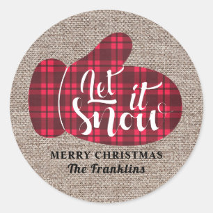Sticker Rond Russe Buffalo Plaid Burlap Laisser Il Neige Noël