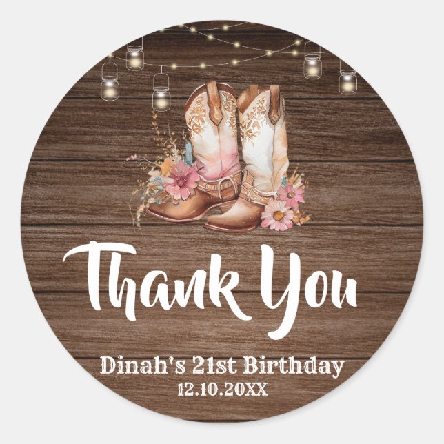 Sticker Rond Russe Country Boots Cowgirl Anniversaire Merci (Devant)