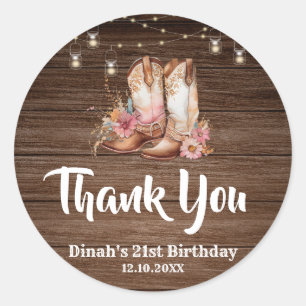 Sticker Rond Russe Country Boots Cowgirl Anniversaire Merci