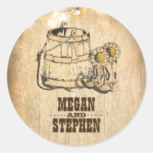 Sticker Rond Russe Country Cowboy Bottes Éclairage de la grange