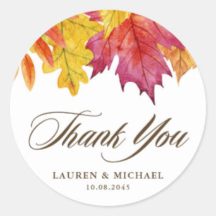 Sticker Rond Russe en chute Feuille Merci Mariage d'automne