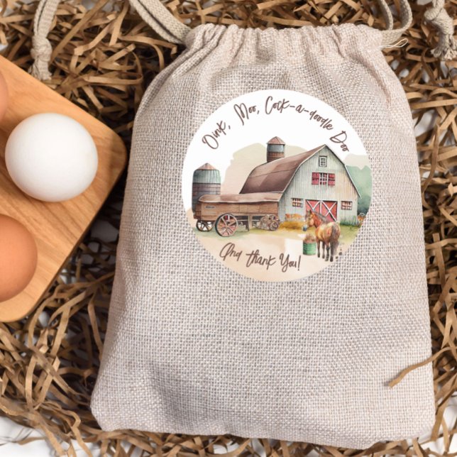 Sticker Rond Russe ferme animal Oink Moo Anniversaire Merci (Créateur téléchargé)