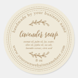 Sticker Rond Russe Lavande fait main savon Or antique blanc