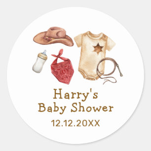 Sticker Rond Russe moderne Boho Western Cowboy Baby shower