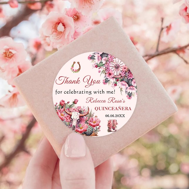Sticker Rond Russe rose Boho Ouest Charra Thème Quinceanera (Créateur téléchargé)