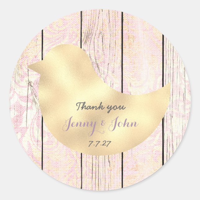 Sticker Rond Russe Shabby Lavender Rose or Merci Mariage (Devant)