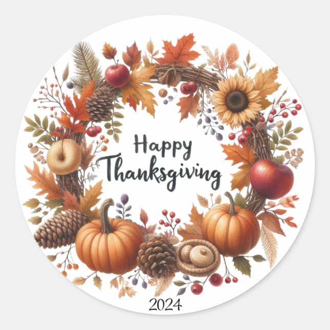 Sticker Rond Russe Thanksgiving Citrouille Aquarelle Automne (Devant)
