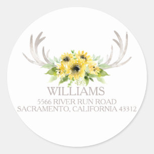 Sticker Rond Russe Tournesols Cerfs Antlers Adresse de retour