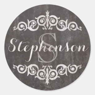 Sticker Rond Russe Vintage Chalkboard Nom du script Monogramme