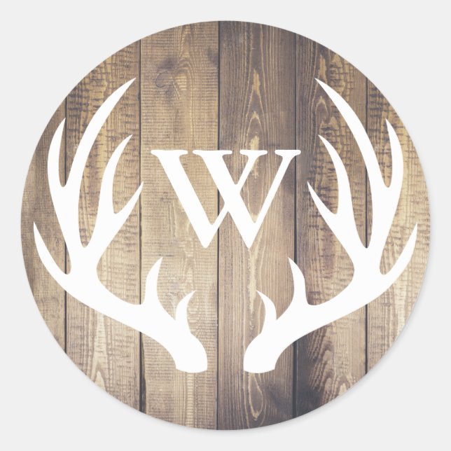 Sticker Rond Russe White Deer Antlers Barne Wood Lettre initial (Devant)