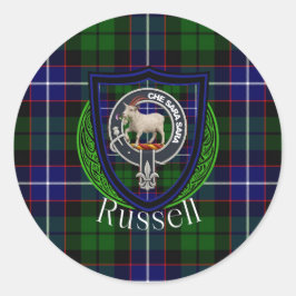 Sticker Rond Russell Scottish Clan Tartan & Crest