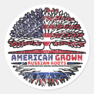 Sticker Rond Russia Russian US American États-Unis Tree