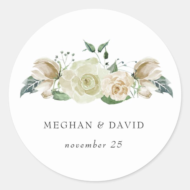 Sticker Rond Rustic Airical Botanical Neutral Floral Mariage (Devant)