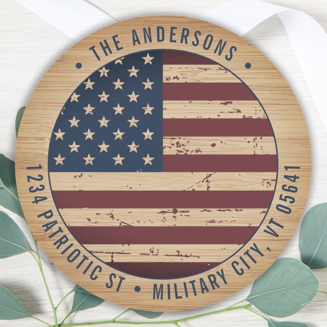 Sticker Rond Rustic American Flag Patriotic Adresse de retour (Créateur téléchargé)