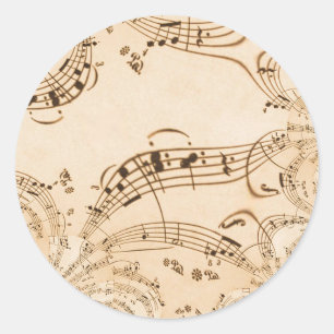 Sticker Rond Rustic Antique Musical Notes