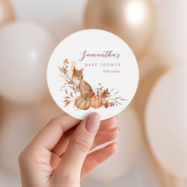 Sticker Rond Rustic Autumn Terracotta Fox Pumpkin Baby Shower