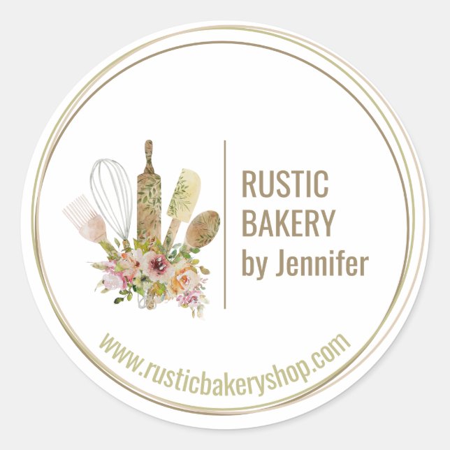 Sticker Rond Rustic Bakery Chef cercle encadré joli logo cuisin (Devant)