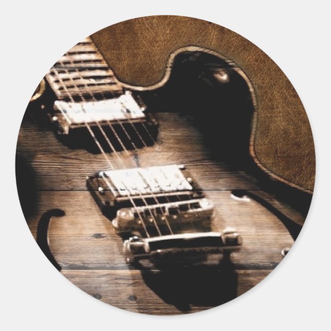 Sticker Rond Rustic Barn Wood Western Country Music Guitare (Devant)
