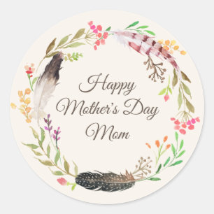 Sticker Rond Rustic Boho Floral Bonne fête des mères Vacances