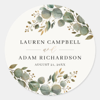 Sticker Rond Rustic Botancial Eucalyptus Greenery Wedding