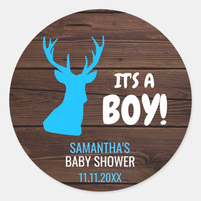 Sticker Rond Rustic Buck Deer Boy Thème Enveloppe Baby shower (Devant)