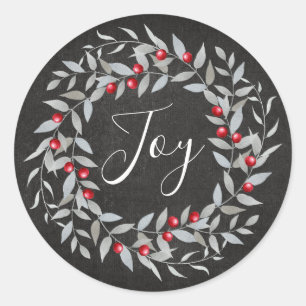 Sticker Rond Rustic Chalkboard Joy   Noël Joyeux Fêtes