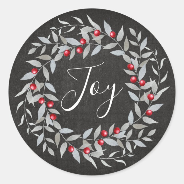 Sticker Rond Rustic Chalkboard Joy | Noël Joyeux Fêtes (Devant)
