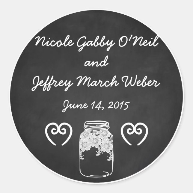 Sticker Rond Rustic Chalkboard Mason Jar Mariage personnalisé (Devant)