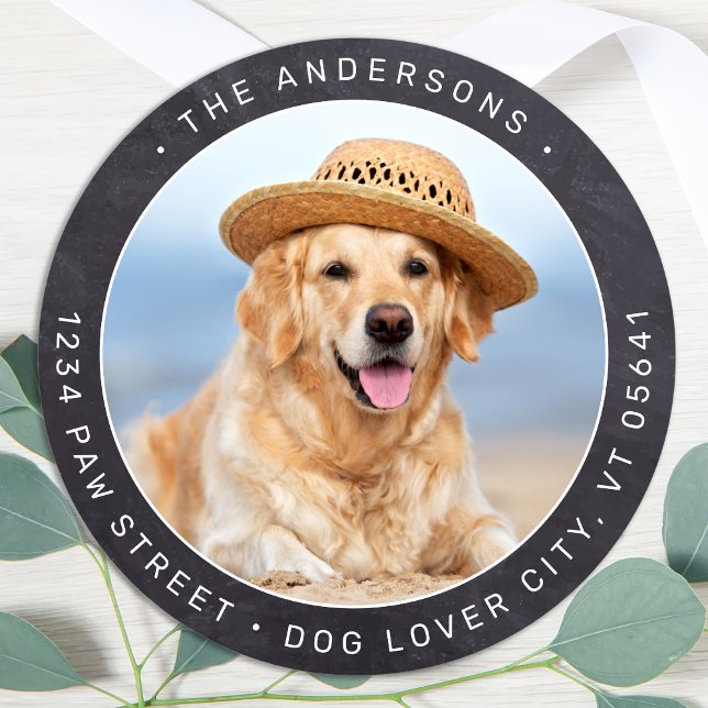 Sticker Rond Rustic Chalkboard Photo Adresse de retour (Créateur téléchargé)