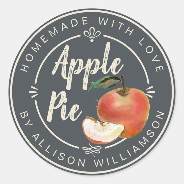 Sticker Rond Rustic Charcoal Gray Homemade Apple Pie (Devant)