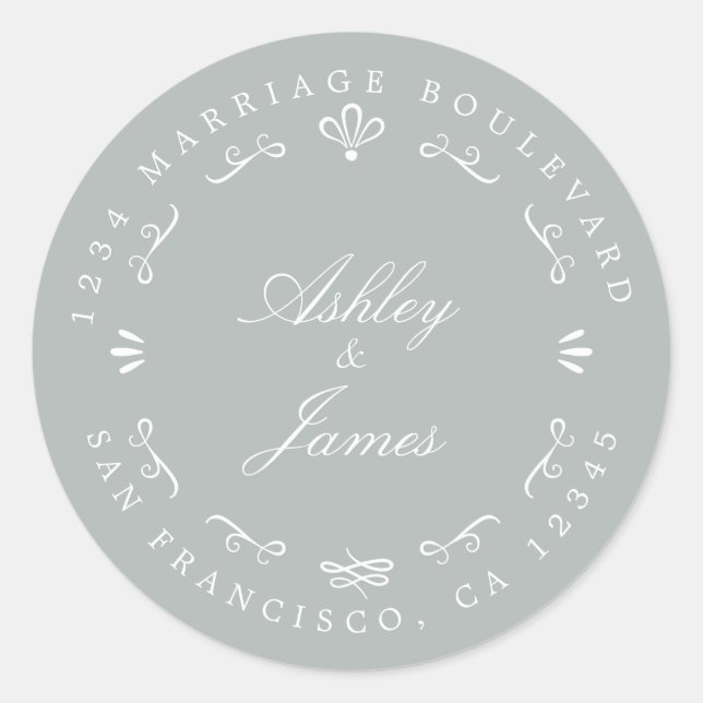 Sticker Rond Rustic Chic Future M. Mme Mariage Retour Adresse (Devant)