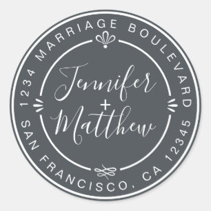 Sticker Rond Rustic Chic Mariage Adresse de retour off-Black