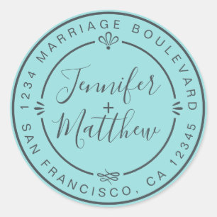 Sticker Rond Rustic Chic Mariage Adresse de retour Turquoise