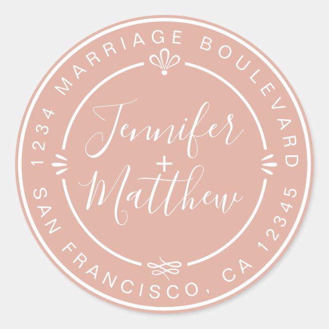 Sticker Rond Rustic Chic Mariage Retour Adresse Dusty Pink (Devant)