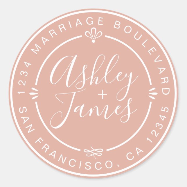 Sticker Rond Rustic Chic Mariage Retour Adresse Dusty Pink (Devant)