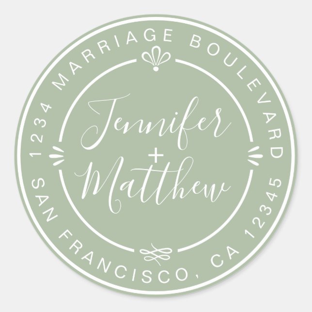 Sticker Rond Rustic Chic Mariage Retour Adresse Laurel Green (Devant)