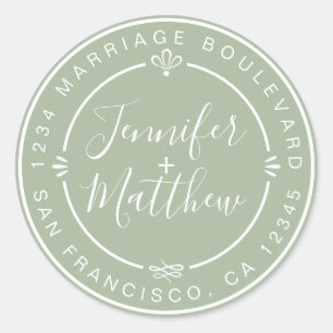 Sticker Rond Rustic Chic Mariage Retour Adresse Laurel Green