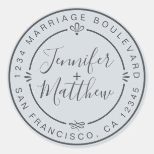 Sticker Rond Rustic Chic Mariage Retour Adresse Pastel Blue