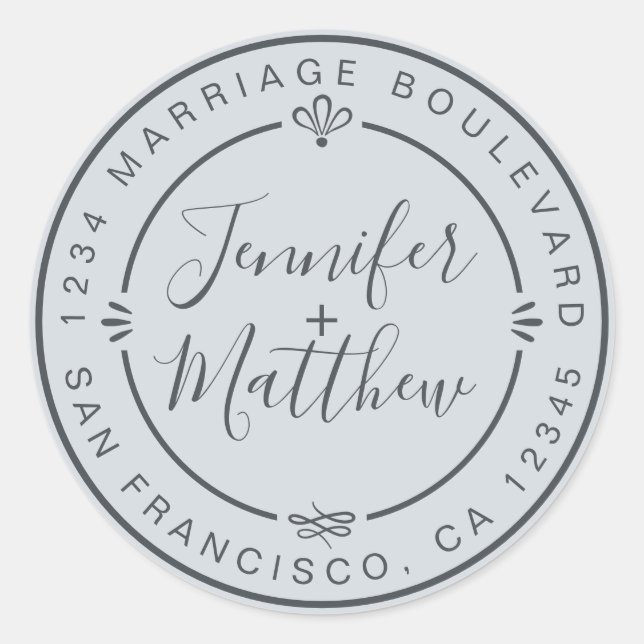 Sticker Rond Rustic Chic Mariage Retour Adresse Pastel Blue (Devant)