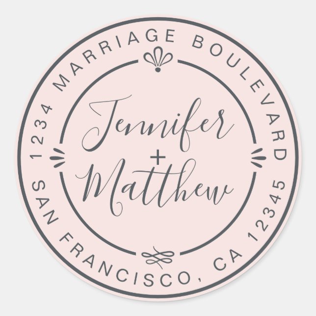 Sticker Rond Rustic Chic Mariage Retour Adresse Pastel Pink (Devant)