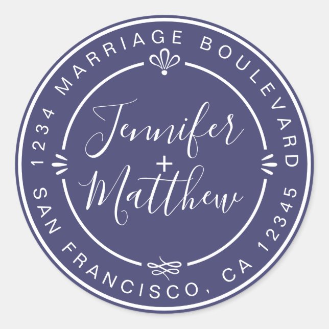 Sticker Rond Rustic Chic Mariage Retourner Adresse Classe Bleue (Devant)