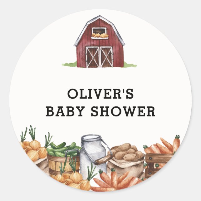 Sticker Rond Rustic Country Baby shower végétarien cultivé loca (Devant)