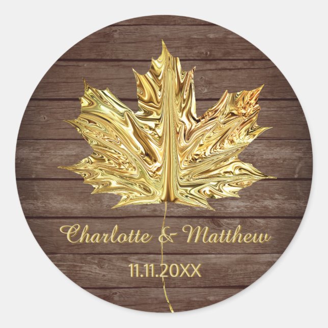 Sticker Rond Rustic Country Gold Leaf Automne Mariage Automne (Devant)