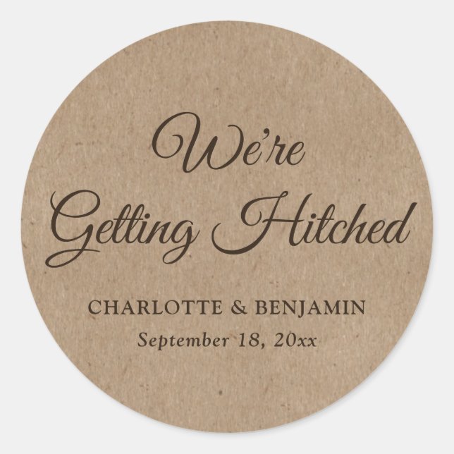 Sticker Rond Rustic Country Kraft Obtenir Mariage (Devant)