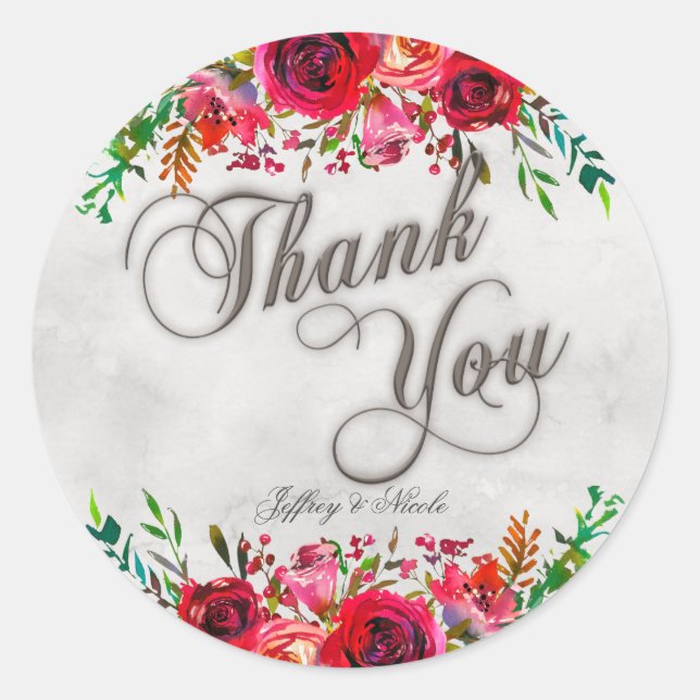 Sticker Rond Rustic Country Red Roses Printemps Mariage de prin (Devant)