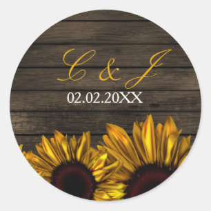 Sticker Rond Rustic Country Sunflowers Grange Baguettes en bois