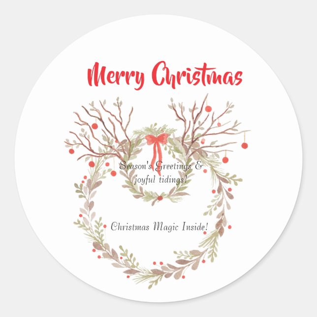 Sticker Rond Rustic elegant watercolour Christmas (Devant)