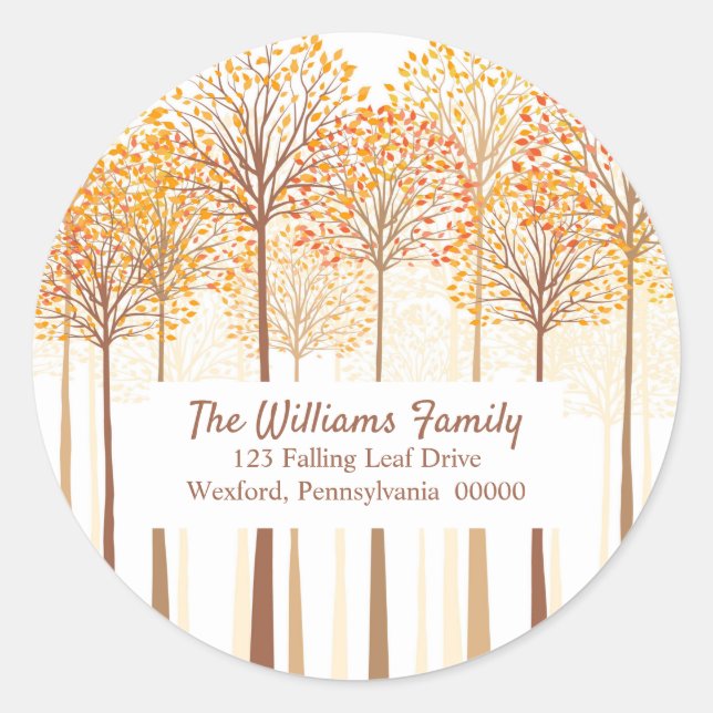 Sticker Rond Rustic Fall Trees Terracotta Adresse de retour (Devant)